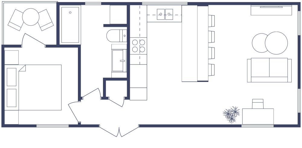 1 Bedroom Tiny House Plan 2D