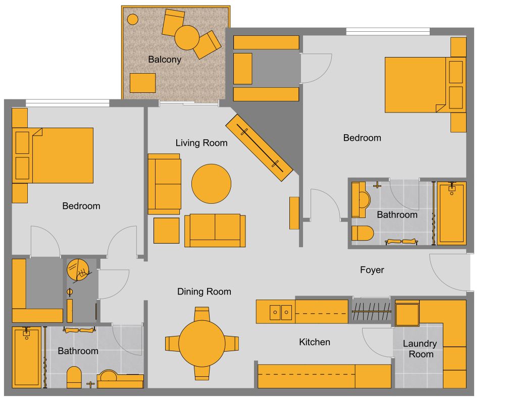 1000 sq ft Condo 2D Floor Plan