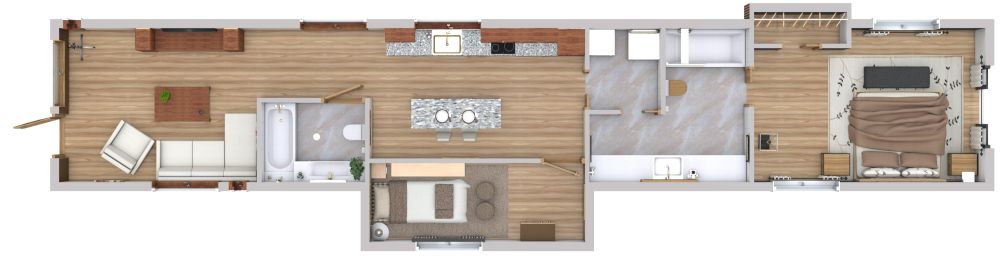 2 Bedroom Shotgun House 3D Plan