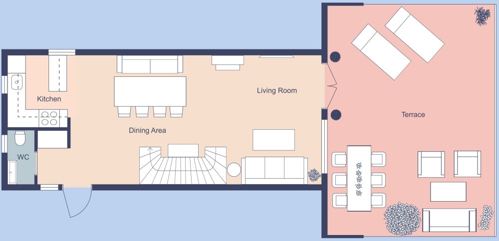2 Story 3 Bedroom House Plan, Ground Floor 2D