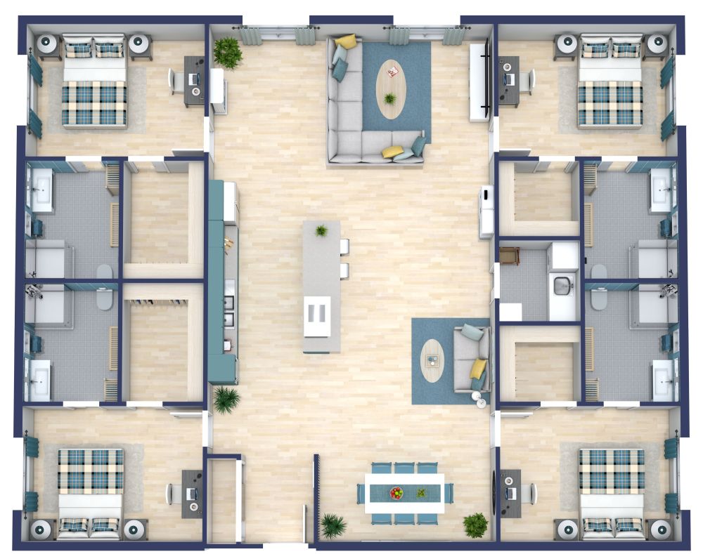 4 Bedroom 4 Bathroom Apartment Plan