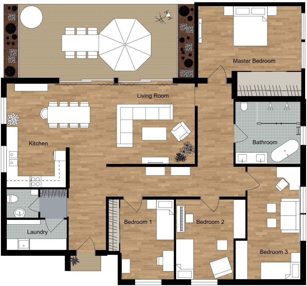 4 Bedroom 2D Floor Plan With Patio