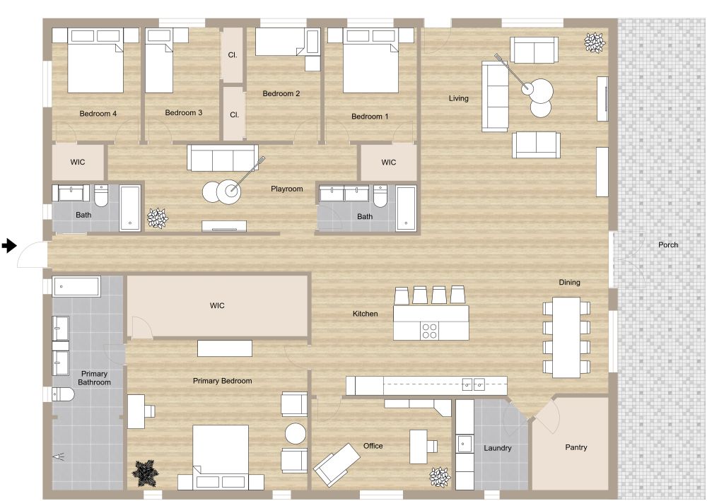 5 Bedroom Barndominium 2D Floor Plan