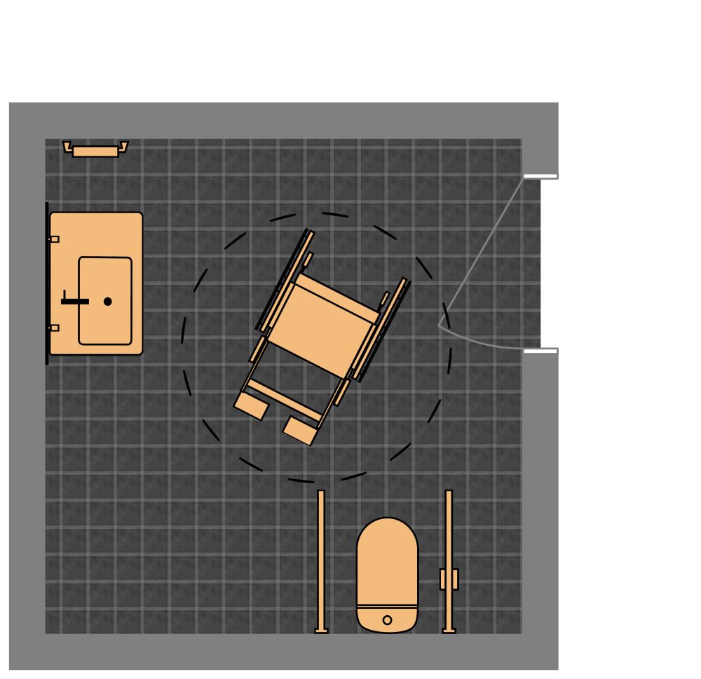 ADA Bathroom with Grab Bars 2D Floor Plan
