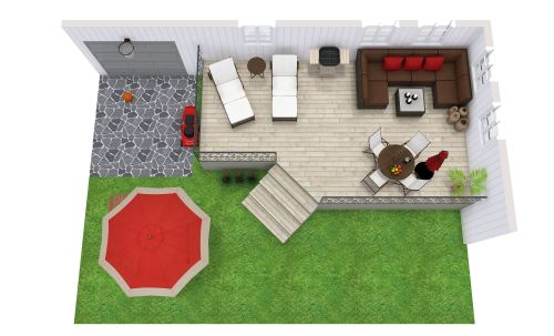 Backyard Patio Floor Plan With Red Accents