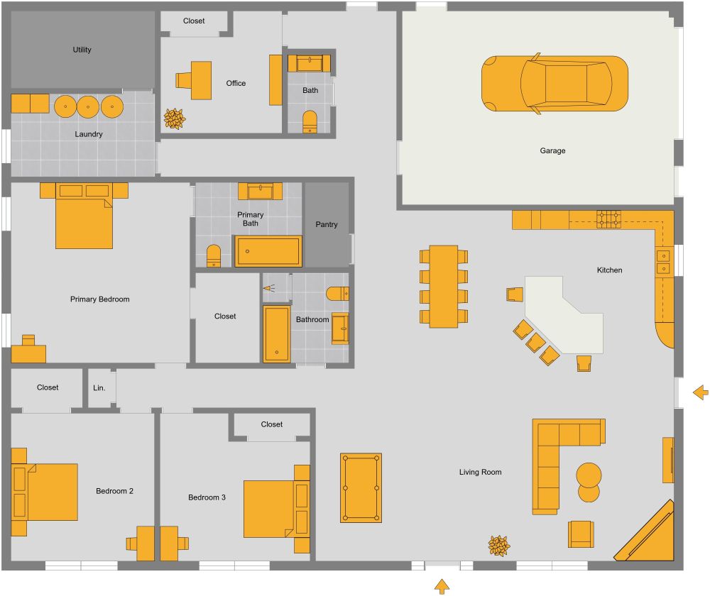 2D Floor Plan Barndominium Design With 3 Bedrooms