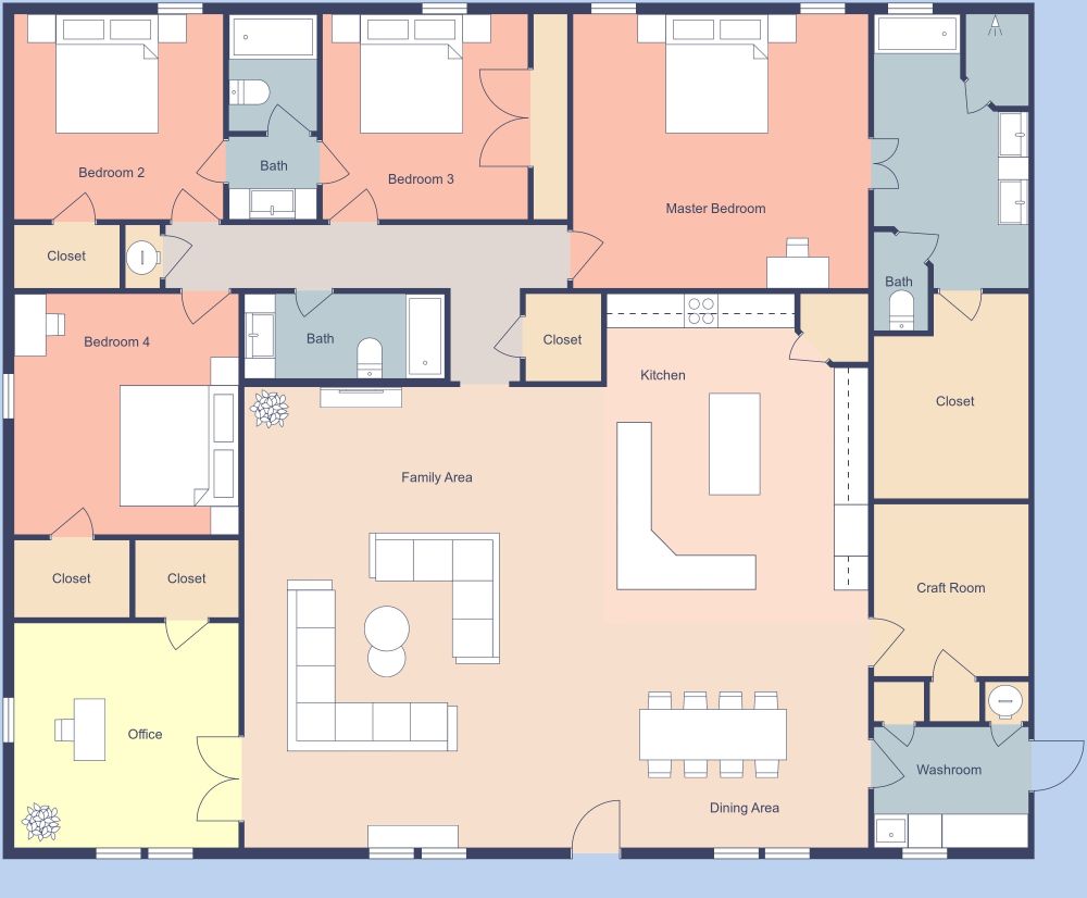 Barndominium House Layout 2D Floor Plan