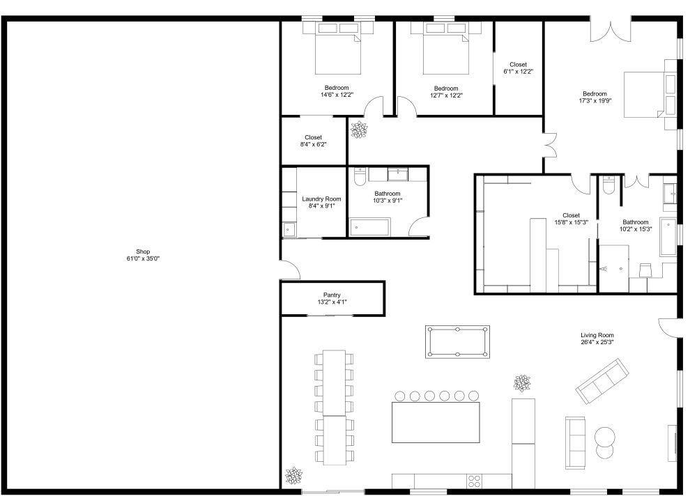 Barndominium 2D House Plan Model 4262