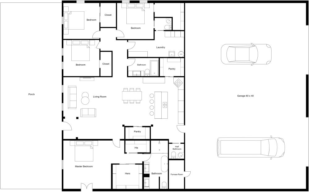 Barndominium 2D House Plan Model 4263