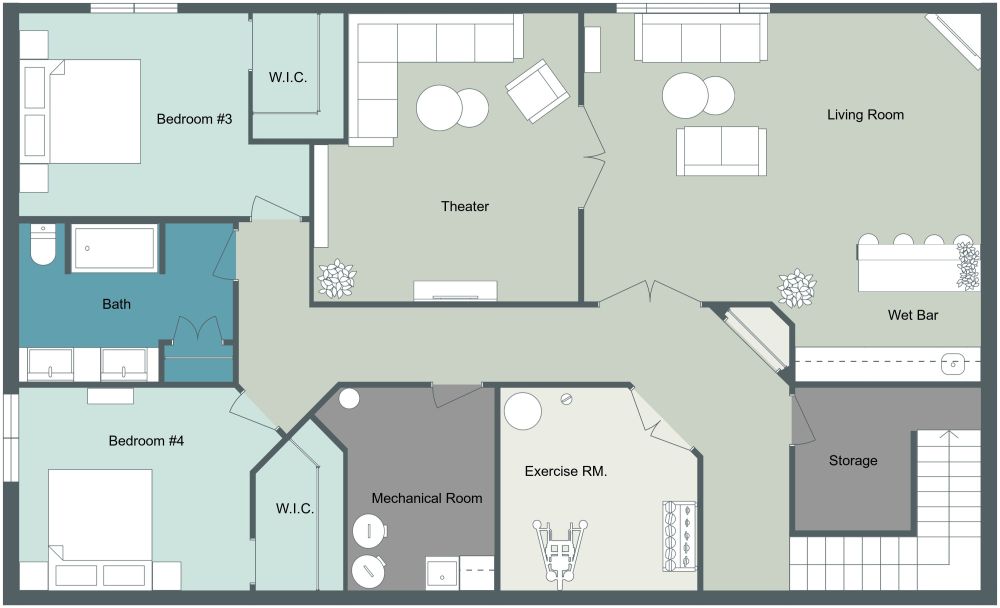 Basement Floor Plan Design 2D