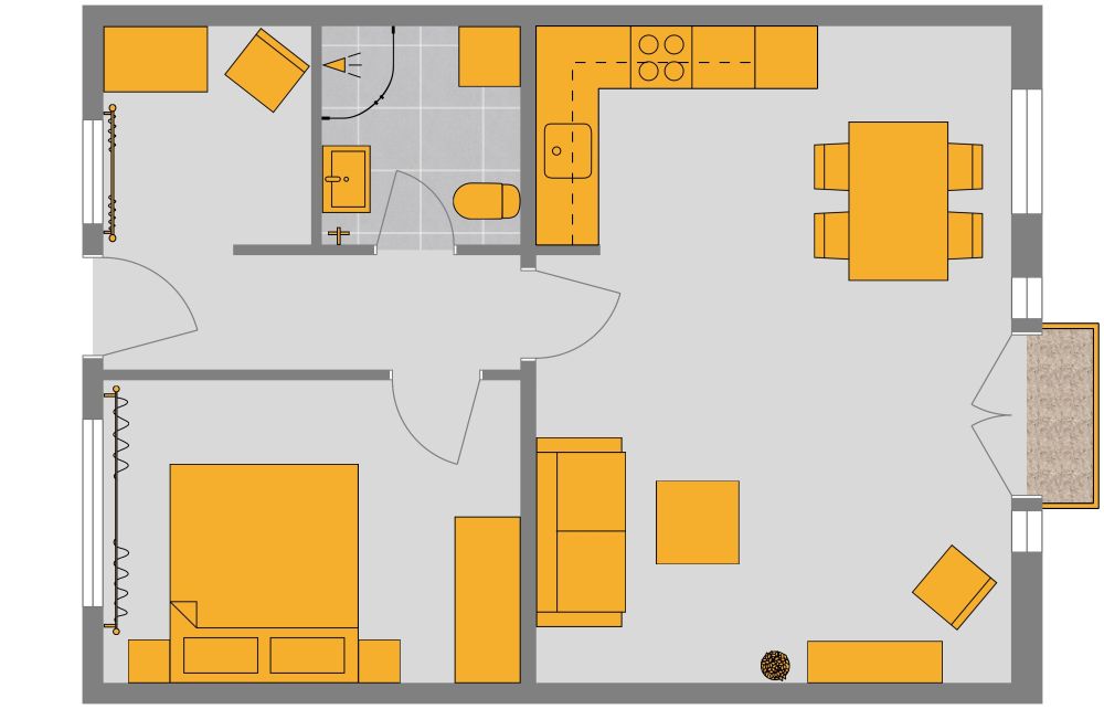 Bright 1 Bedroom 2D Floor Plan with Spacious Entry