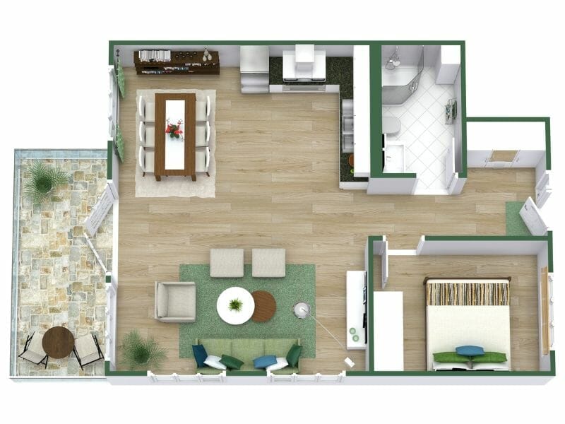 color 3d floor plan dark green