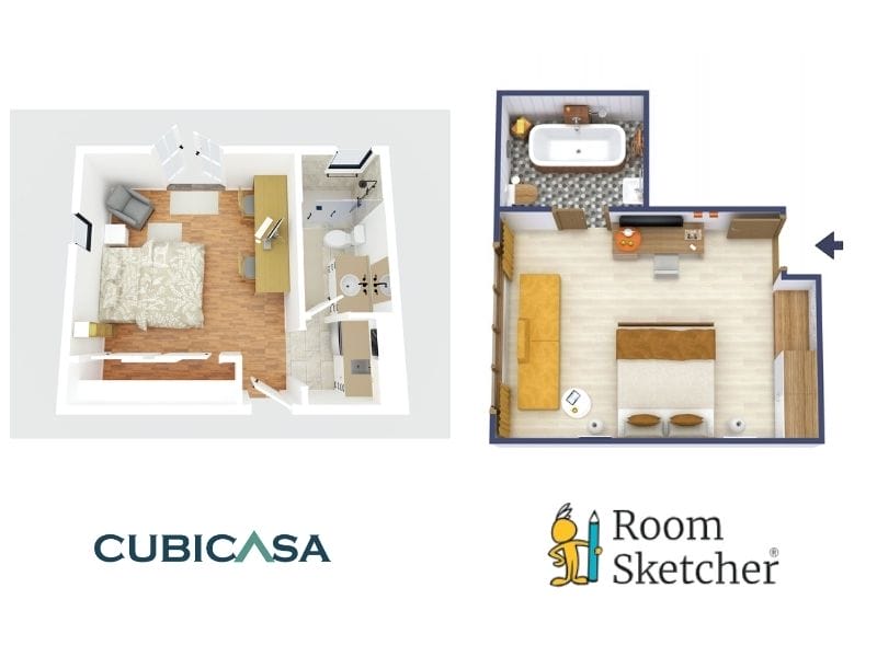 3D Floor Plan Comparison of Hotel Rooms in CubiCasa and RoomSketcher.