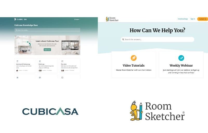 Help Center Comparison Between CubiCasa and RoomSketcher.