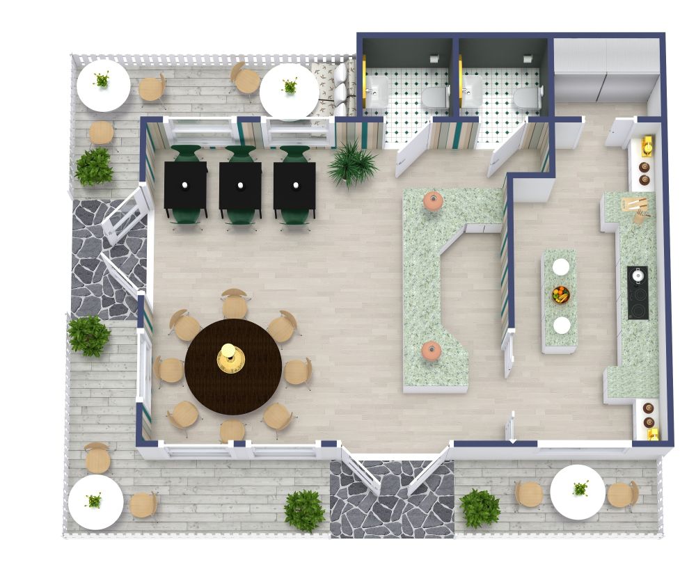 Delightful and Intimate Restaurant Plan With Patio