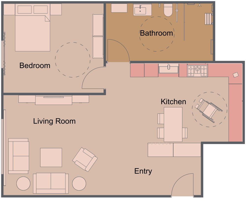 Floor Plan with Wheelchair Accessible Bathroom 2D Floor Plan