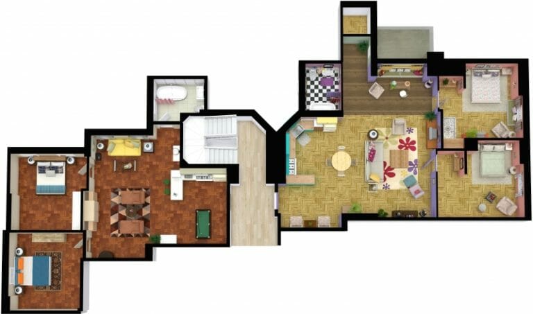 Friends TV show apartment floor plan in 3d.