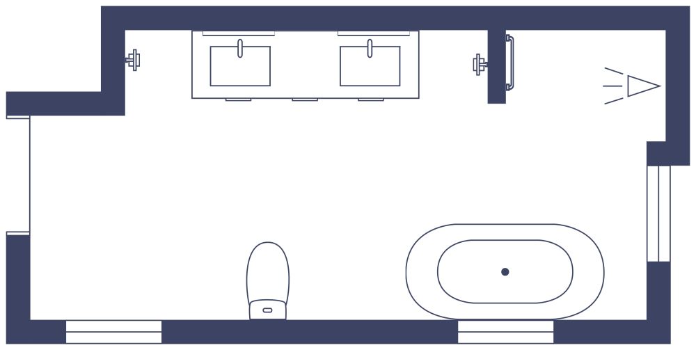 Full narrow bathroom in farmhouse style