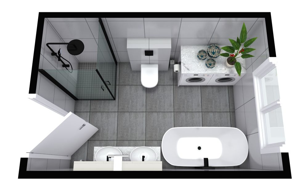Full Rectangular Bathroom with Washer and Dryer