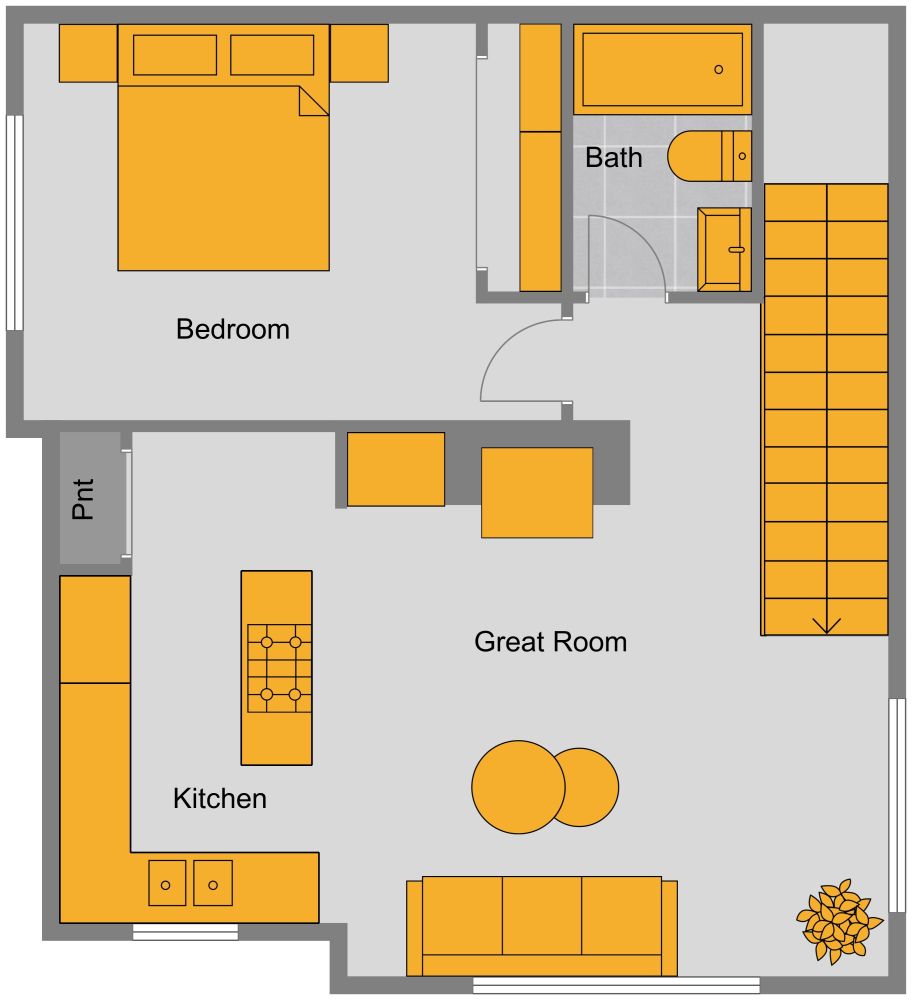 Garage Apartment Floor Plan With Fireplace 2D Floor Plan