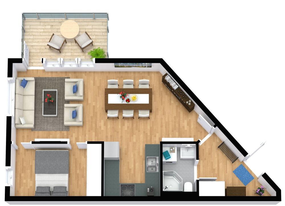 Geometric Angle 1 Bedroom Floor Plan