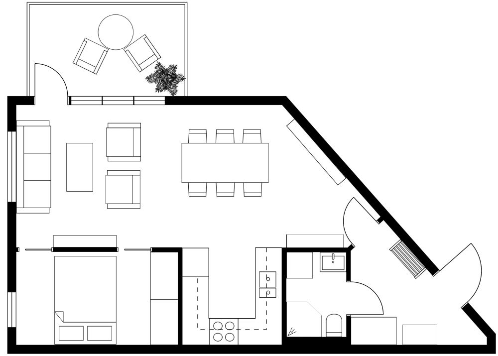 Geometric Angle 1 Bedroom 2D Floor Plan