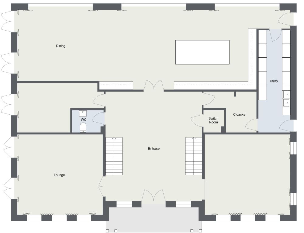 Grand 3 Story 8 Bedroom 2D House Plan, Ground Floor