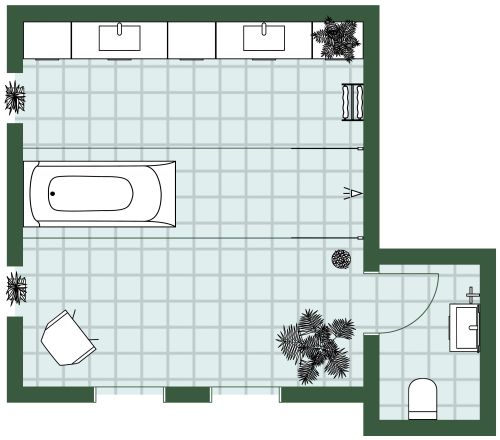 Green Tile Bathroom Layout