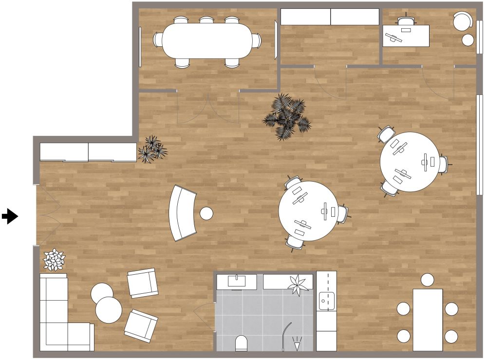 Grey Small Office 2D Floor Plan With a Modern Touch