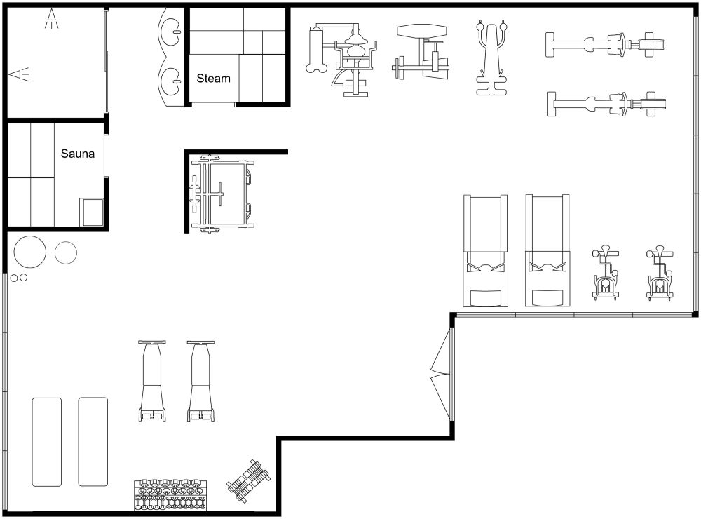 Gym Design 2D Layout with Sauna