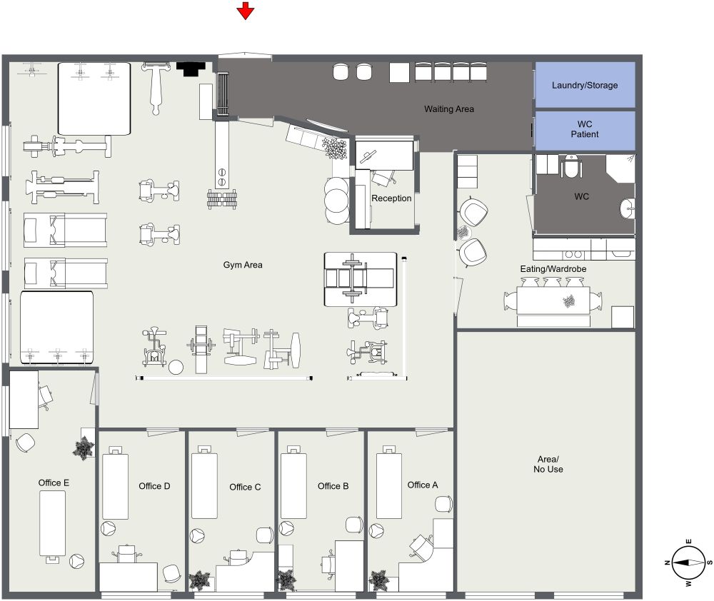2D Gym Floor Plan with Offices
