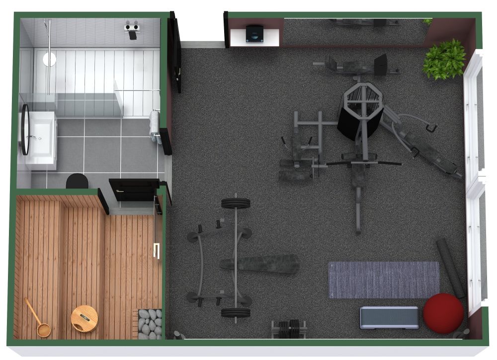Home Gym with Bathroom and Sauna