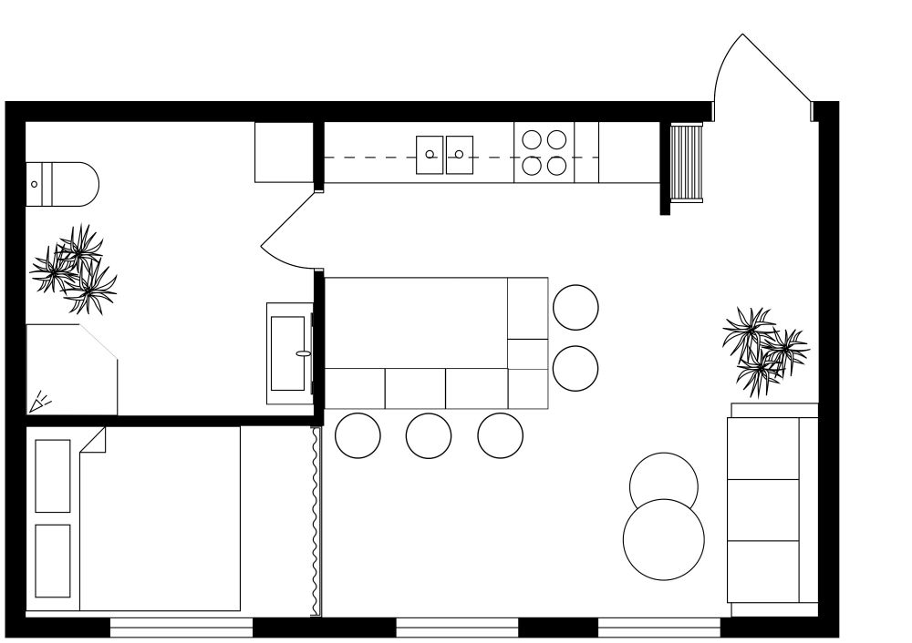 Industrial Style Studio Apartment Plan 2D