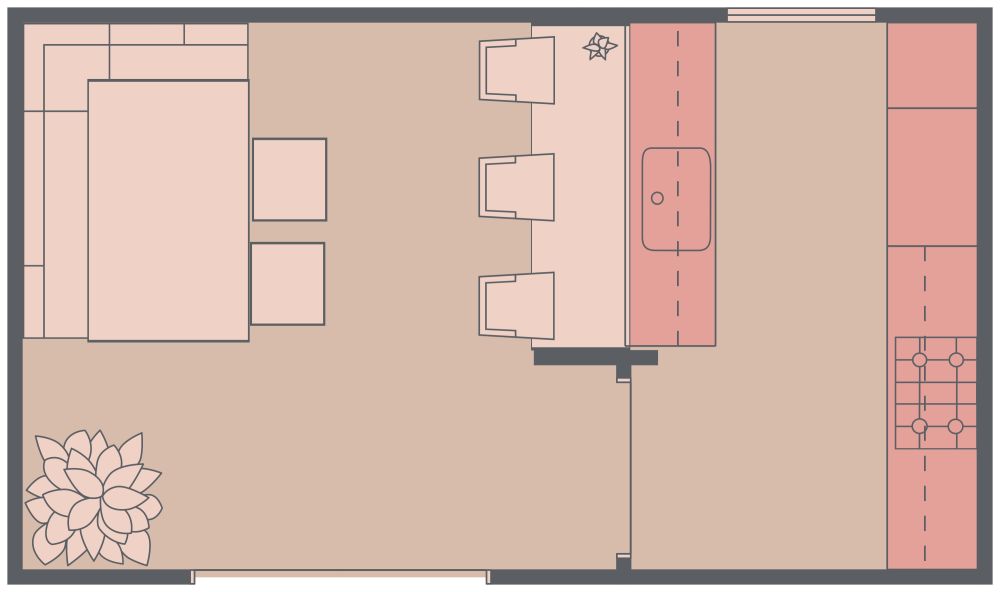 Kitchen Design with Bar Counter 2D Floor Plan