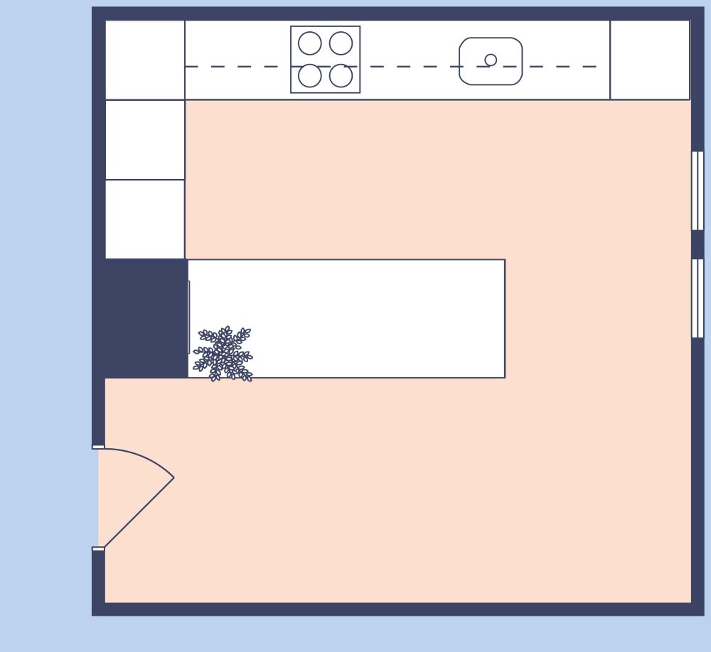 Kitchen Design With Peninsula 2D Floor Plan