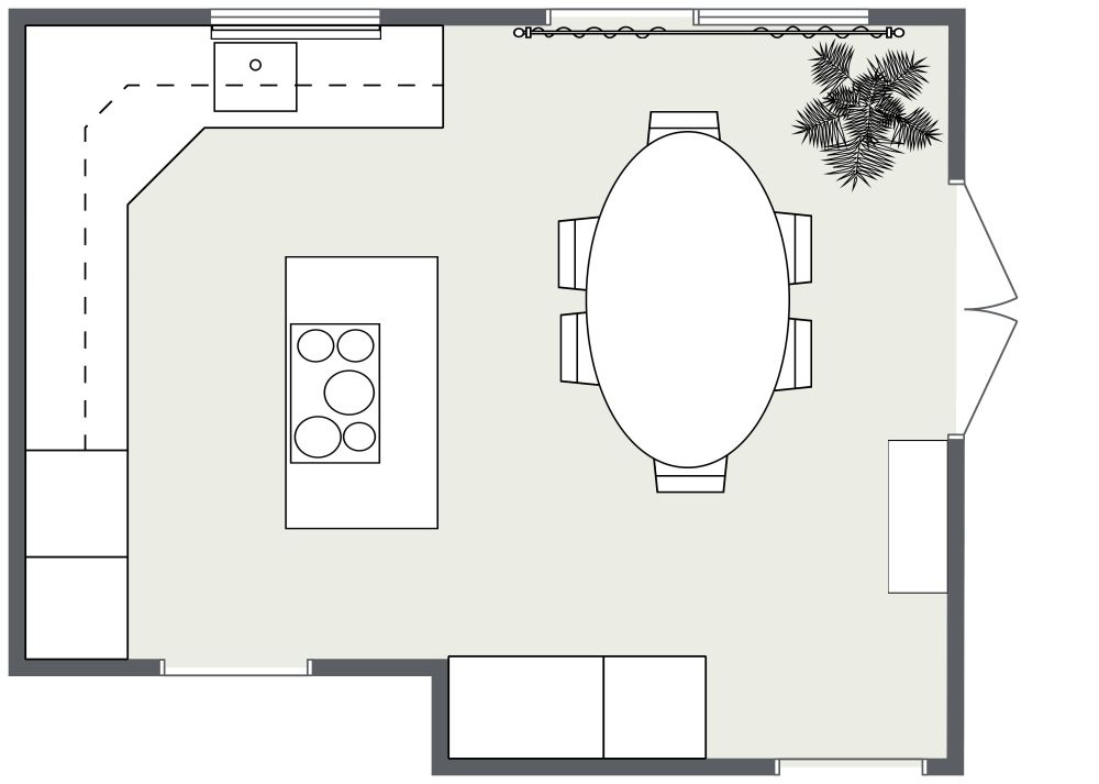 Kitchen 2D Floor Plan Design with Dining Table