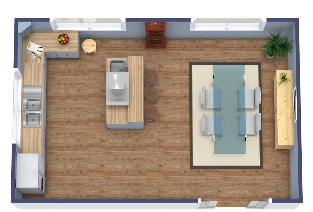 Kitchen Remodeling 3D Floor Plan with Island