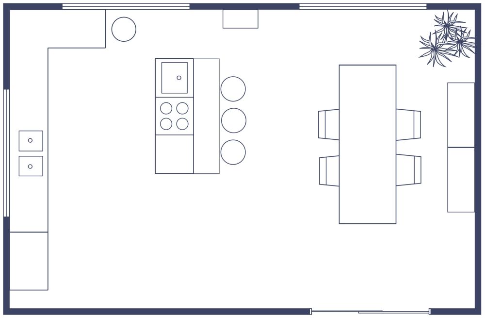 Kitchen Remodeling 2D Floor Plan with Island