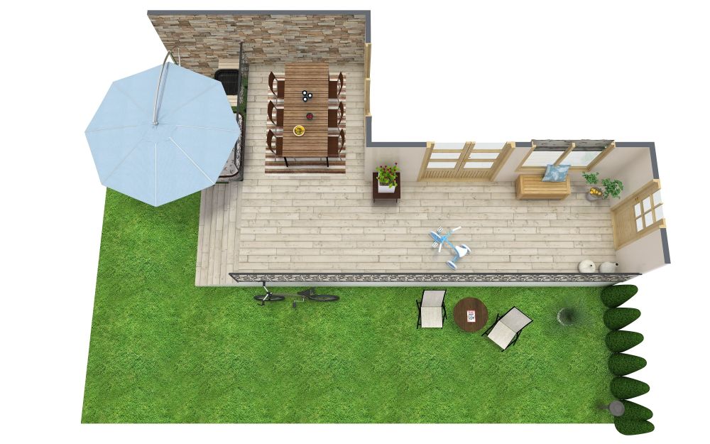 L-Shaped Garden with Wooden Deck