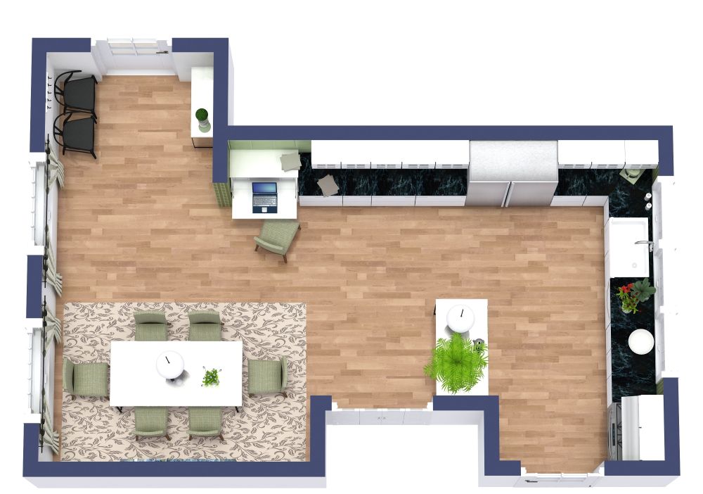 L-Shaped Kitchen Floor Plan with Dining Area