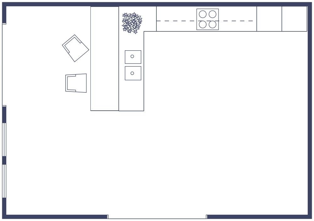 L-Shaped Kitchen 2D Layout With Peninsula