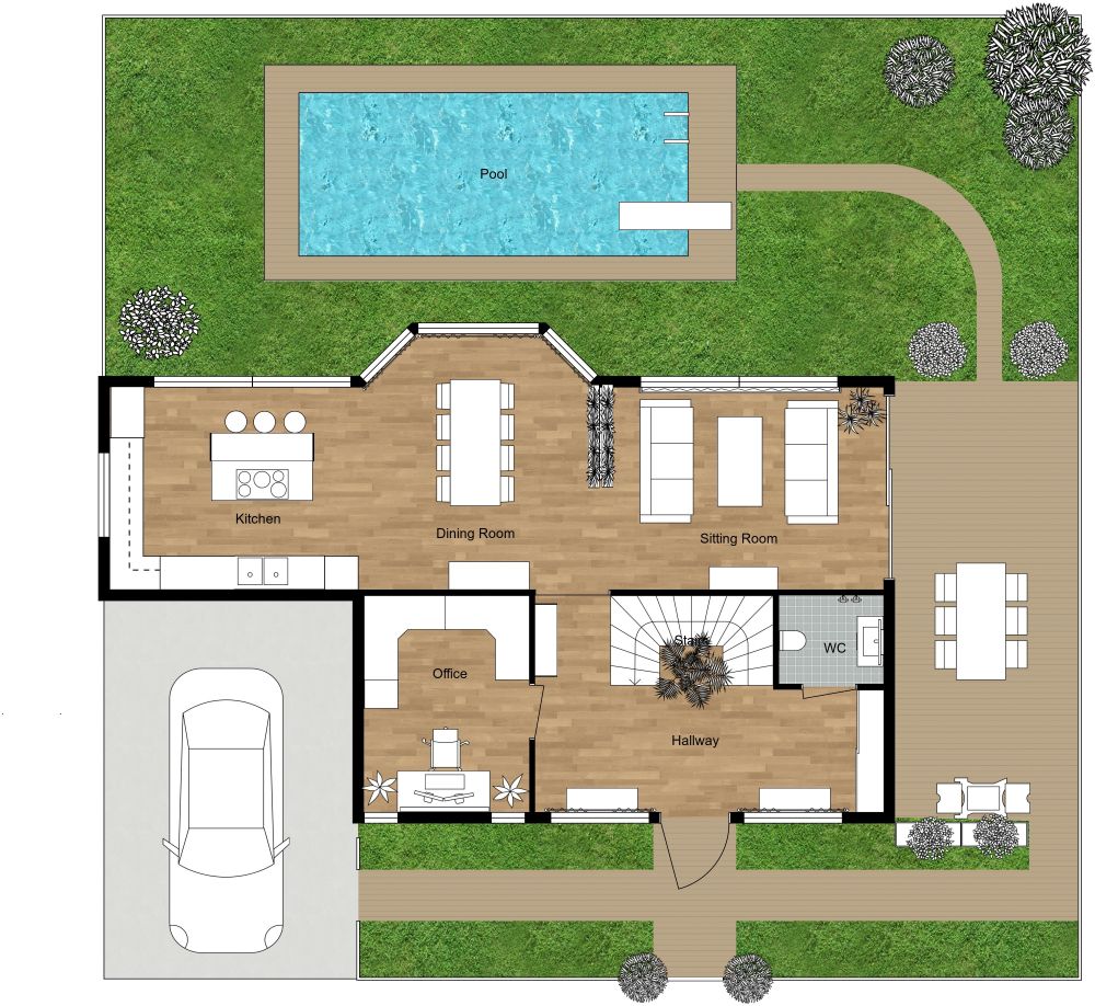 Landscape Design With Pool 2D Floor Plan
