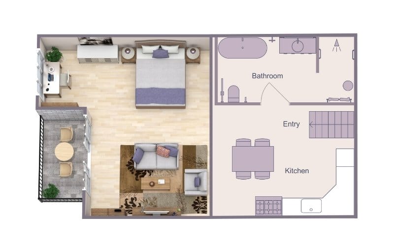 Left floor plan with one side 3d and the other 2d