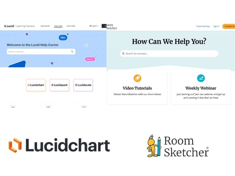 Lucidchart vs. RoomSketcher comparison of each software help center.