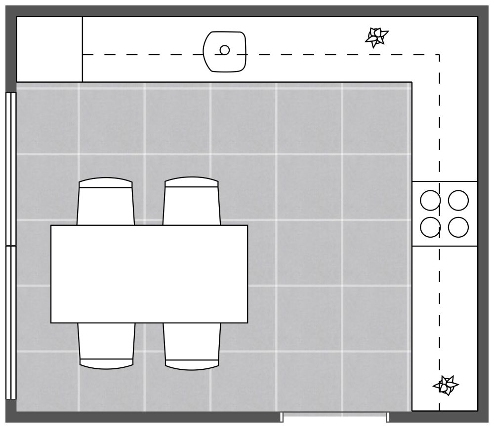 Modern and Monochrome L-Shaped Kitchen 2D Floor Plan