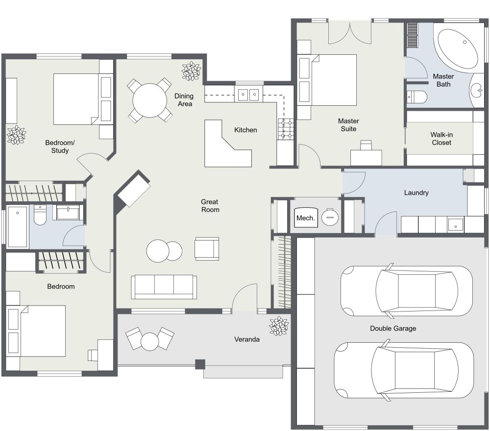 Modern Blue House Plan With Garage 2D