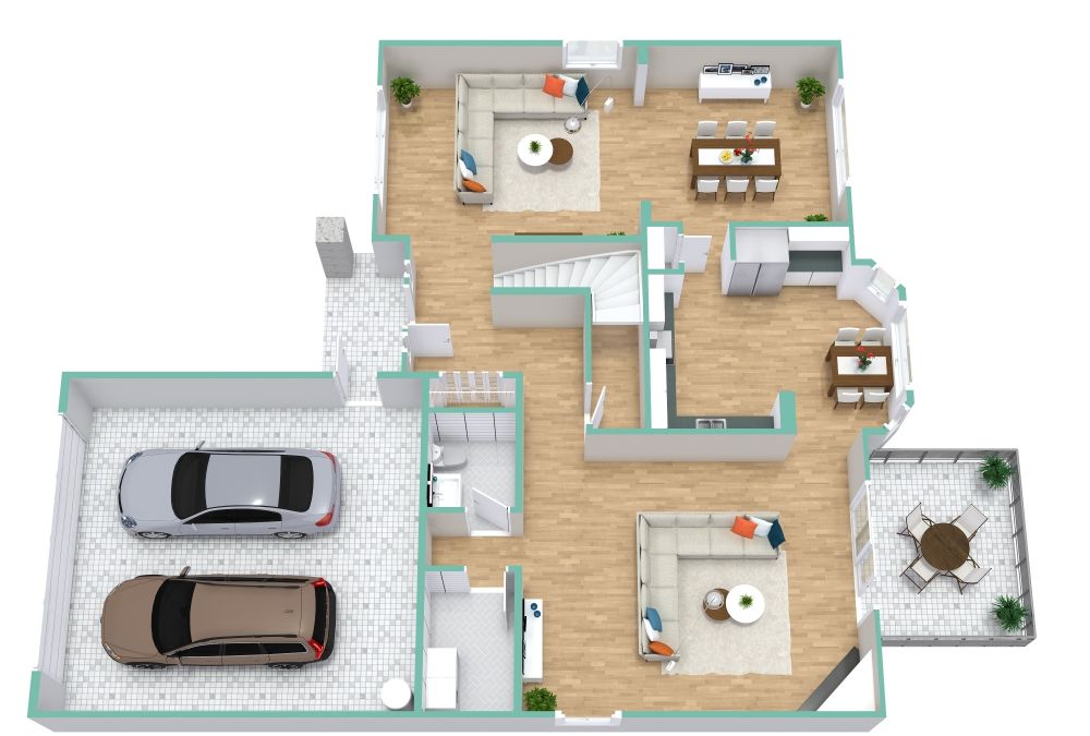 Modern House Plan With Big Garage, Ground Floor