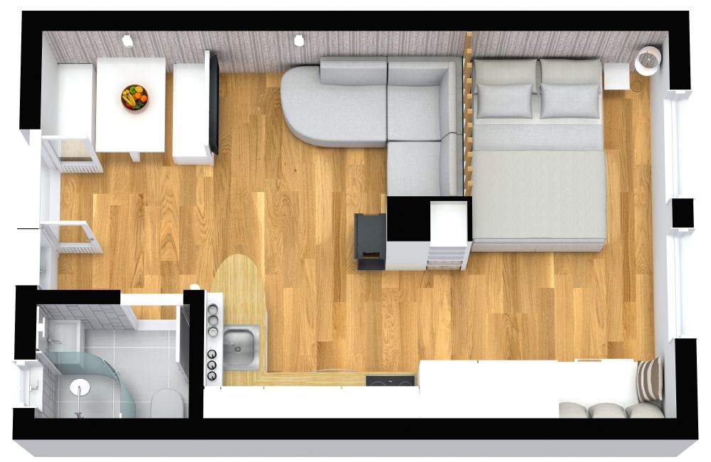 Modern Studio Apartment with Fireplace