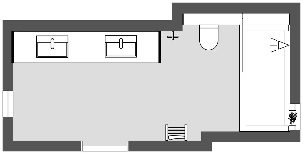 Narrow Bathroom 2D Floor Plan in Scandinavian Style