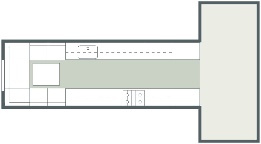 Narrow Galley Kitchen With Breakfast Nook 2D Floor Plan